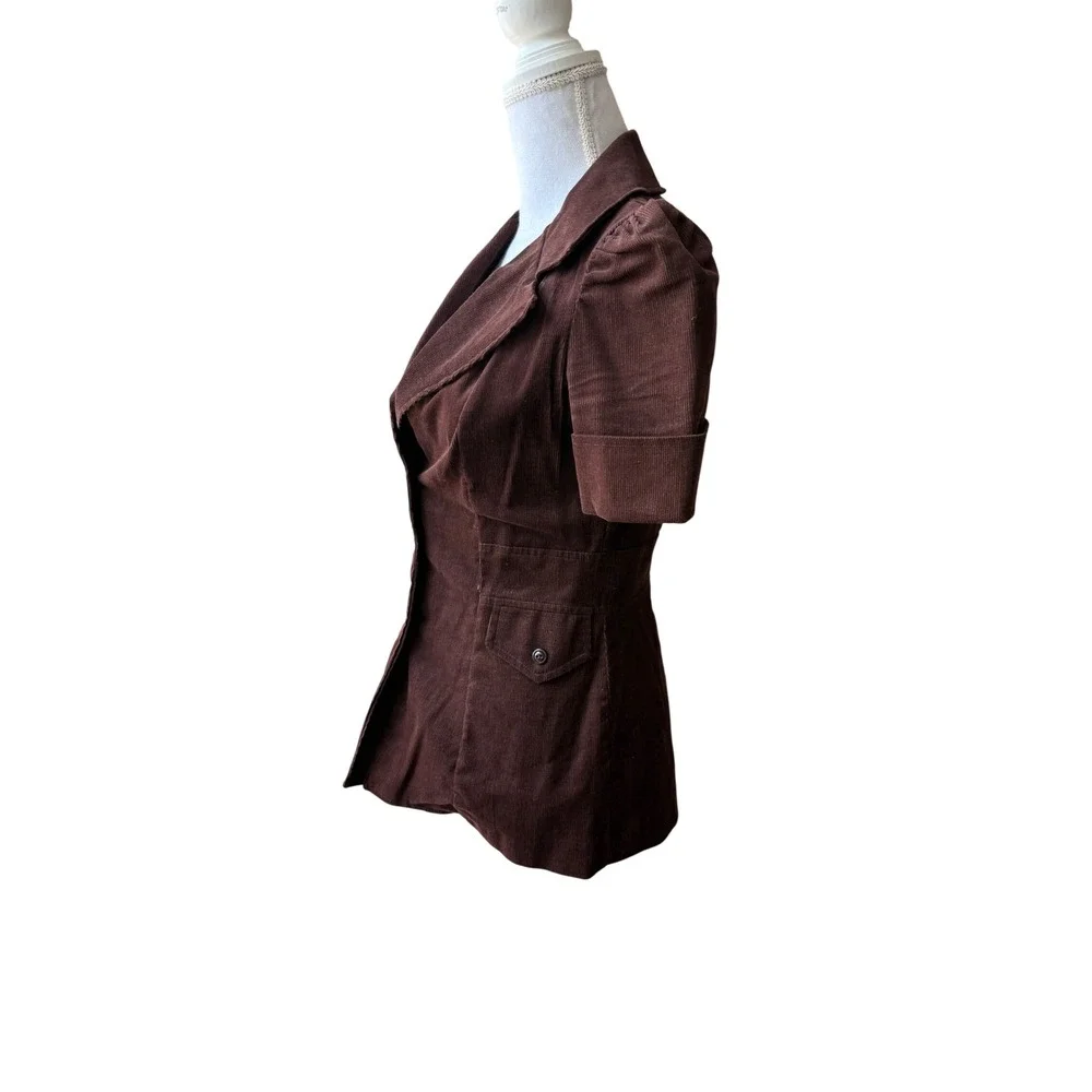 Vintage 70s JCPenney Brown Corduroy Fitted Blazer Jacket Puff Sleeve XXS